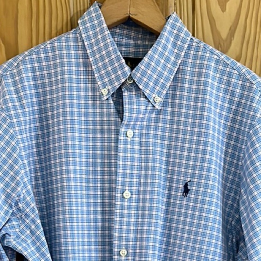 Ralph Lauren Blue and Pink Plaid Men's Shirt Large